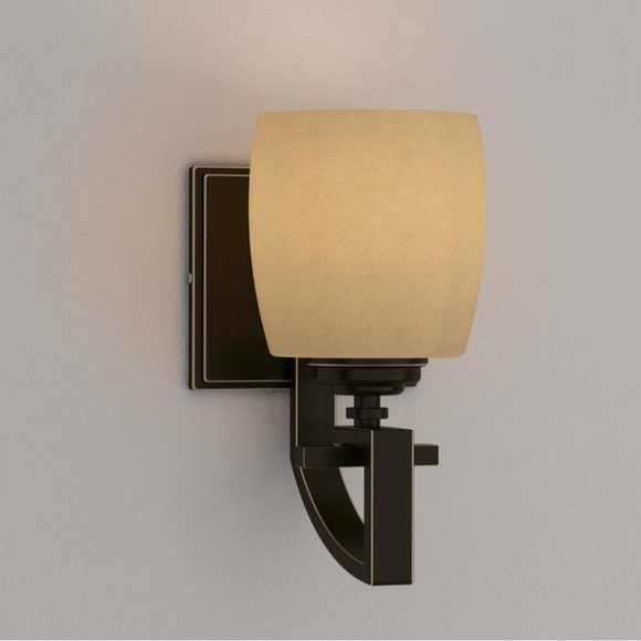 2 Hampton Bay bronze wall sconces w/ shades *1 new in box & 1 new without box - Picture 4 of 7